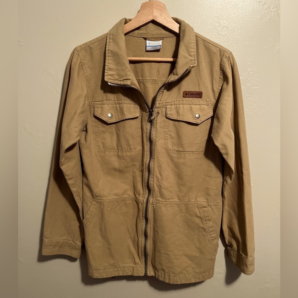 Columbia Badger Ridge Youth Canvas 100% Cotton Jacket Size L (14/16) in Khaki
